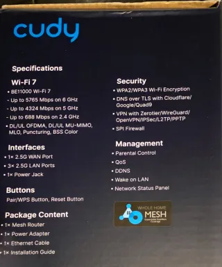 Cudy BE11000 Sistema Wi-Fi 7 Tri-Band
