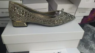 Zapatos dorados y plateados con pedrería