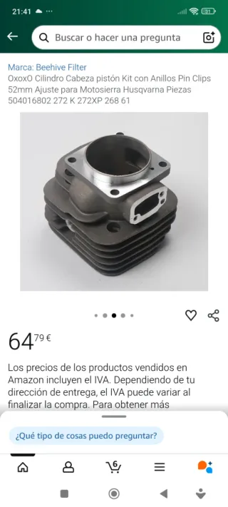 Cilindro y juntas para motosierra