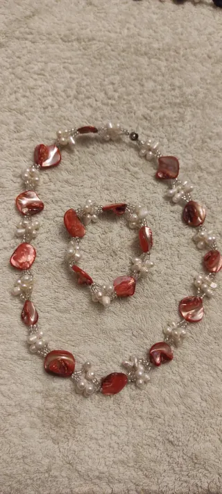 Conjunto collar y pulsera madreperlas