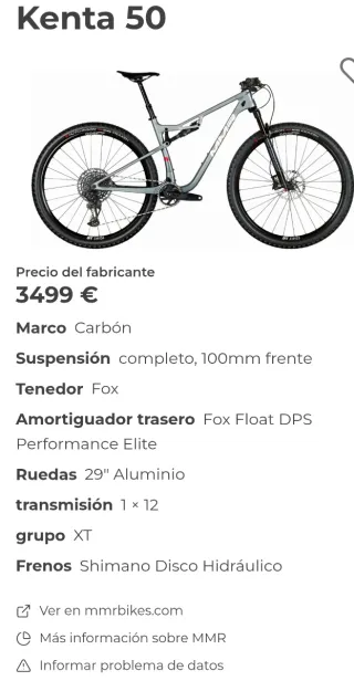 Bicicleta MTB 29 Doble Carbono MMR KENTA 50
