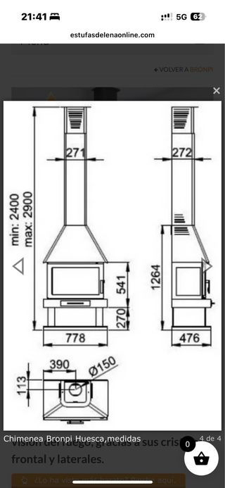Chimenea Bronpi Cristal 3 Partes con pedestal
