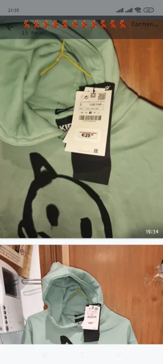 Sudadera Zara Verde Talla XS