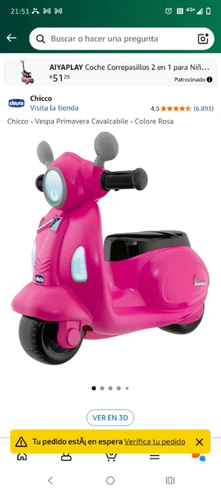Moto correpasillos Vespa niña rosa