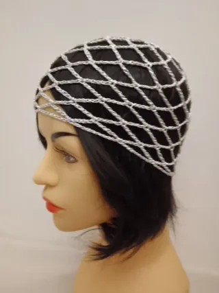 Cuffia rete argento lurex rombi crochet