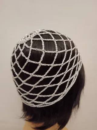 Cuffia rete argento lurex rombi crochet