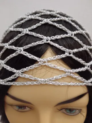 Cuffia rete argento lurex rombi crochet