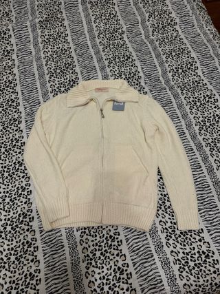 Jersey blanco cremallera cuello alto talla S-M