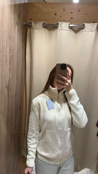 Jersey blanco cremallera cuello alto talla S-M