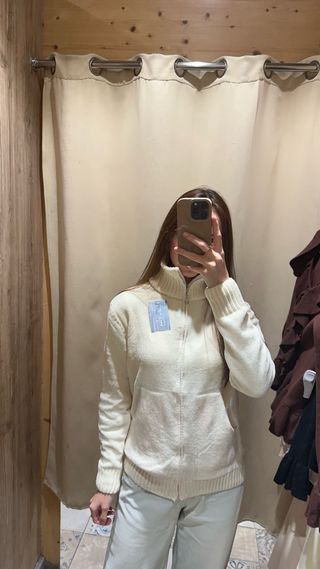 Jersey blanco cremallera cuello alto talla S-M