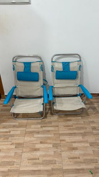 2 Sillas de Playa Aluminio Beige y Azul