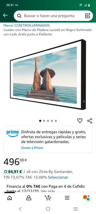 Cuadro Jirafa y Elefante en Muelle