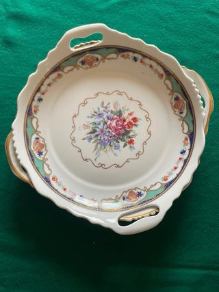 2 Vassoi Vintage in Ceramica Decorati Fiori Oro