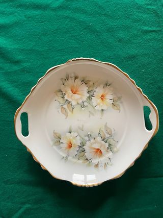 2 Vassoi Vintage in Ceramica Decorati Fiori Oro