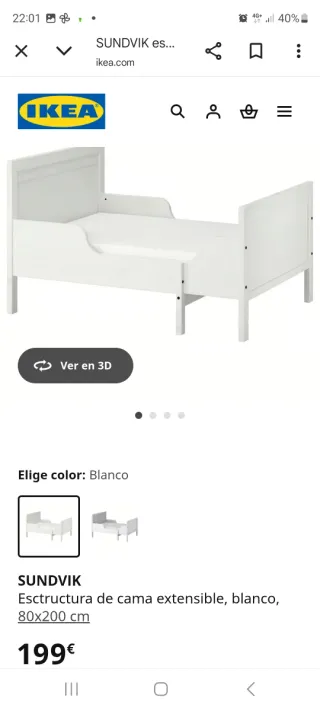 Cama infantil extensible blanca Ikea 200x80