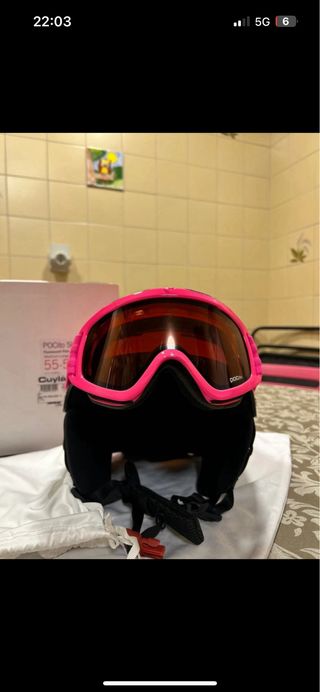 Casco y gafas esquí rosa POC
