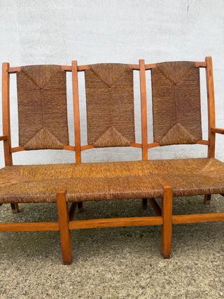 Conjunto 3 sillones madera y mimbre