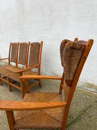 Conjunto 3 sillones madera y mimbre