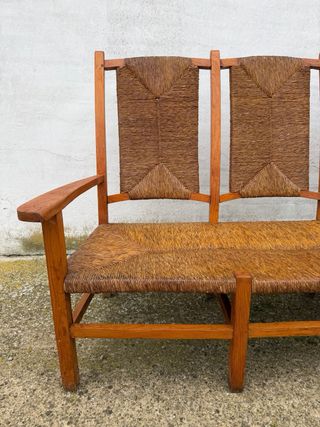 Conjunto 3 sillones madera y mimbre