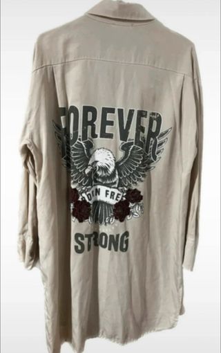 Camisa Vestido Beige con Diseño de Águila