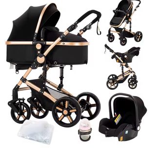 Carro Bebé 3 en 1 Negro y Dorado