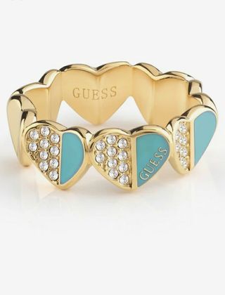 Anillo Guess Corazones Dorados Turquesa