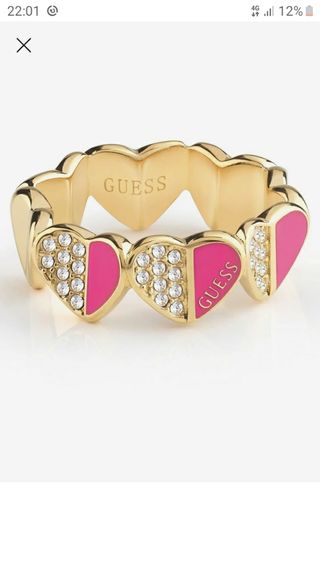 Anillo Guess Corazones Dorado y Rosa