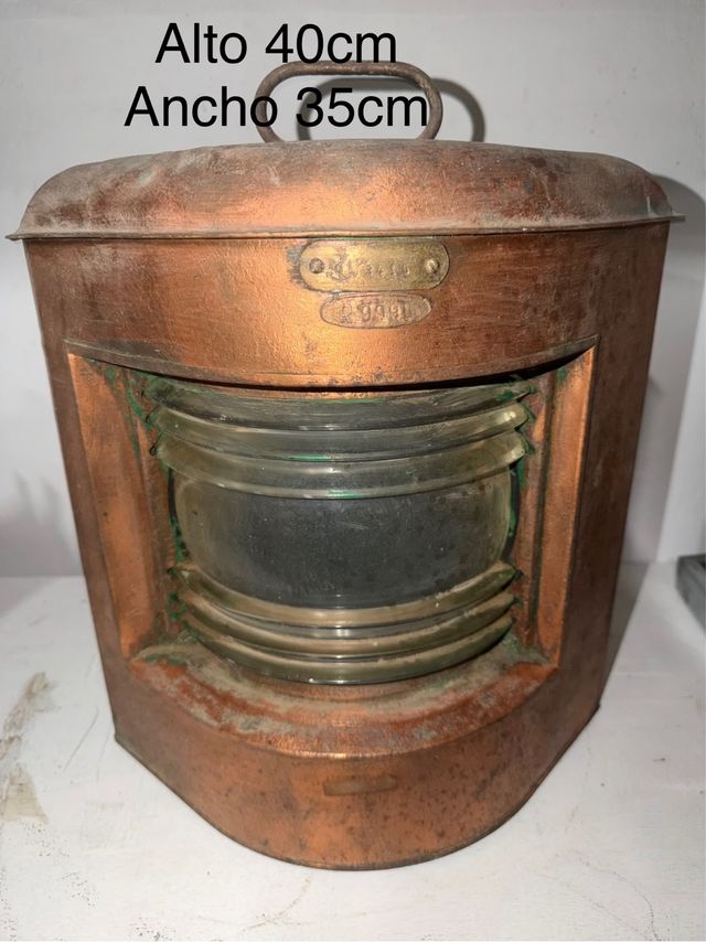 Farol náutico cobre antiguo lente Fresnel