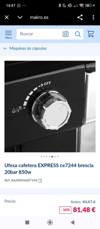 Cafetera Ufesa Express 20bar 850w