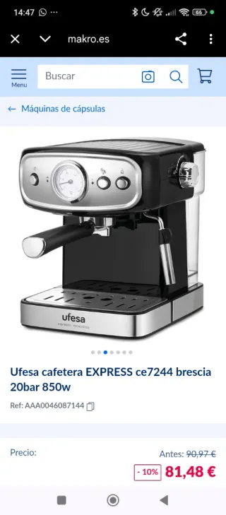 Cafetera Ufesa Express 20bar 850w