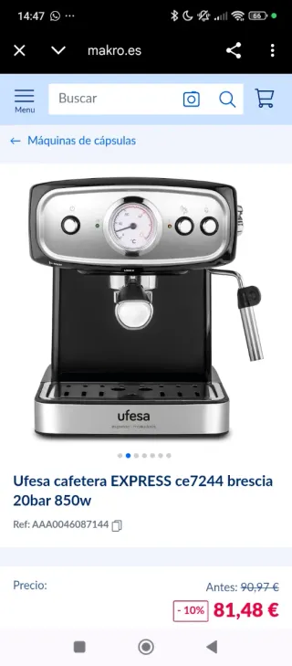 Cafetera Ufesa Express 20bar 850w
