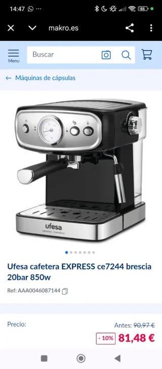 Cafetera Ufesa Express 20bar 850w