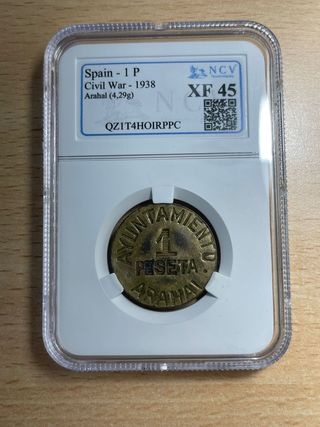 1 peseta Arahal. Guerra civil. Muy Escasa.
