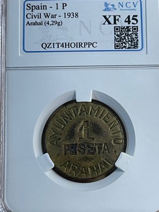 1 peseta Arahal. Guerra civil. Muy Escasa.