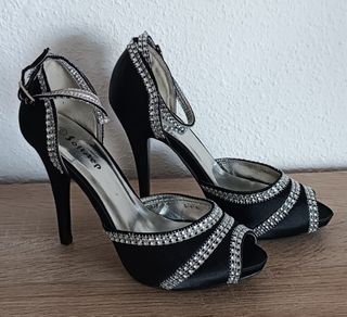 Sandalias fiesta raso negro brillantes T-39