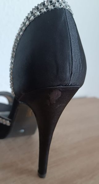 Sandalias fiesta raso negro brillantes T-39