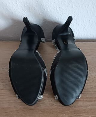 Sandalias fiesta raso negro brillantes T-39
