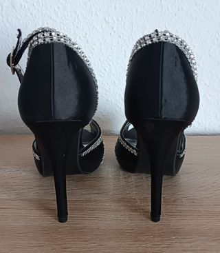 Sandalias fiesta raso negro brillantes T-39