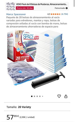 20 Bolsas Almacenamiento Vacío Space Saver