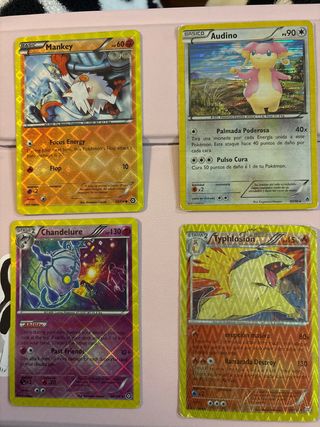 Pack 4 Cartas Pokémon: Mankey, Audino, Chandelure,