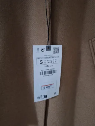 Abrigo Zara Beige, Talla S, Nuevo con etiquetas