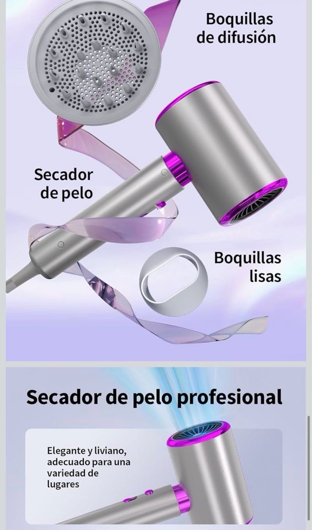 Secador de pelo gris y morado