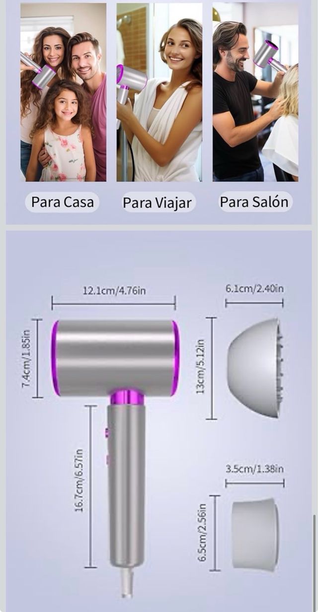 Secador de pelo gris y morado