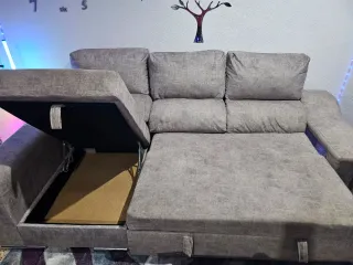 Sofá chaise longue gris tela