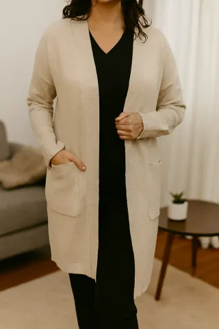 Cárdigan Beige Largo Mujer