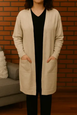 Cárdigan Beige Largo Mujer