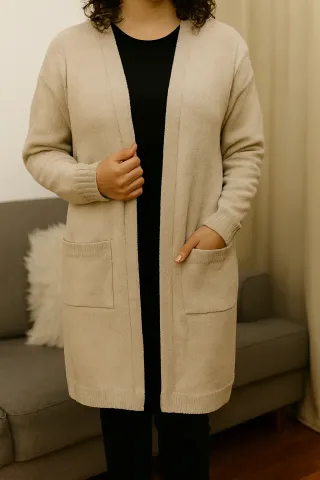 Cárdigan Beige Largo Mujer