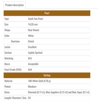 Anillo Perla South Sea 14.20 mm Oro Blanco 18K