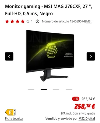 MSI MAG 276CXF Monitor Gaming 280Hz