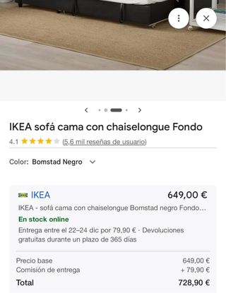 Sofá cama Ikea negro piel bomstad